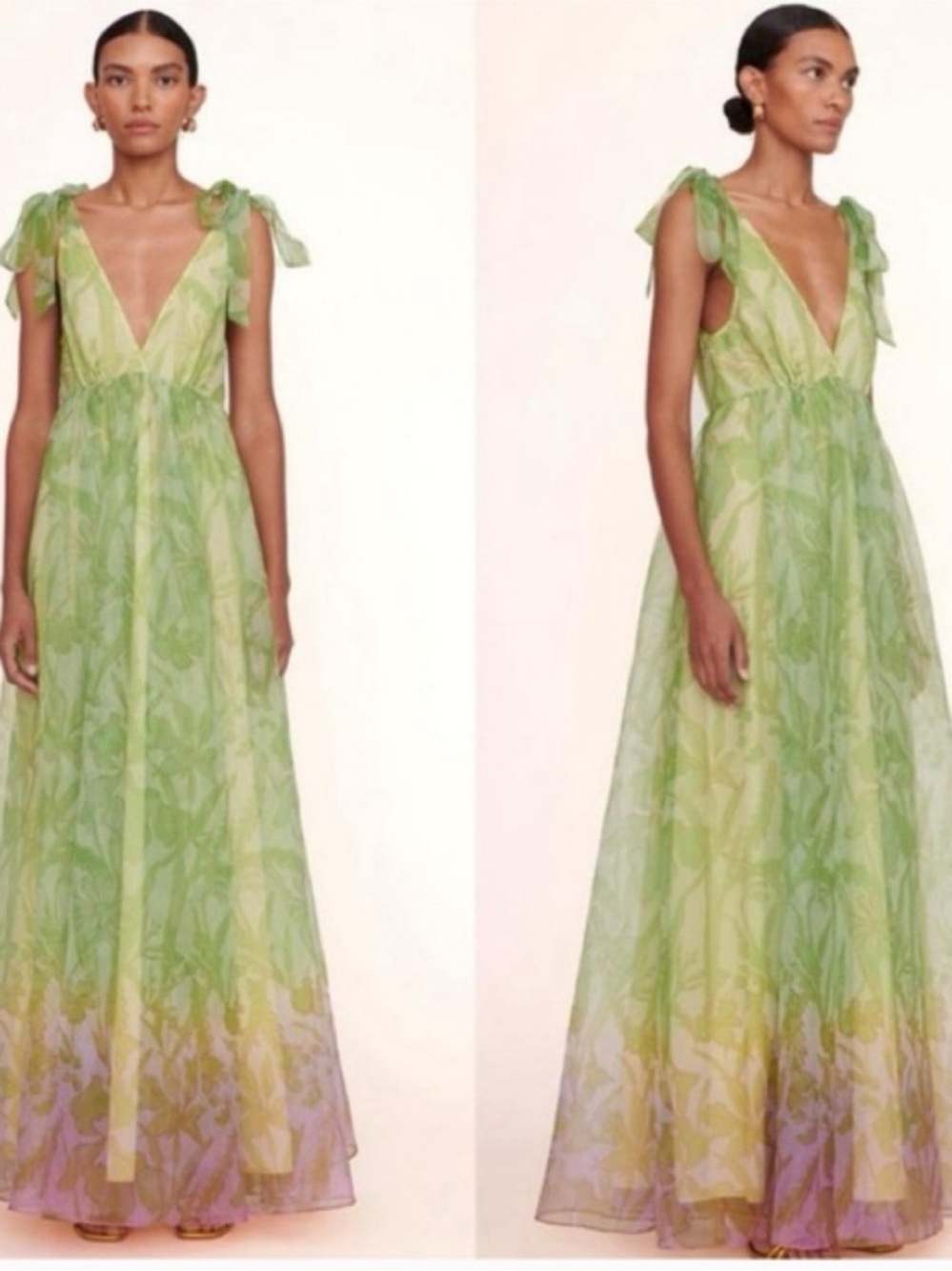 STAUD Green Tie-Shoulder Maxi Dress